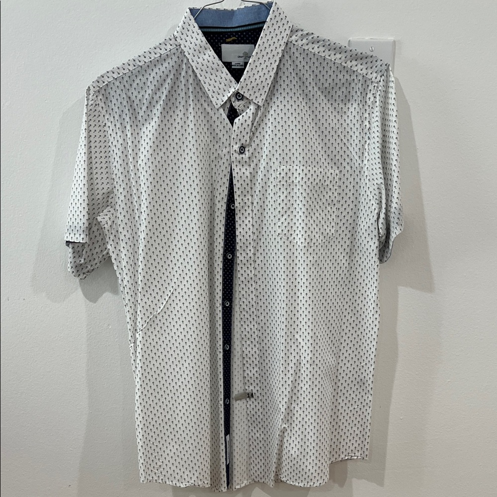 Men's Short-Sleeve White Micro-Print Button-Down Shirt